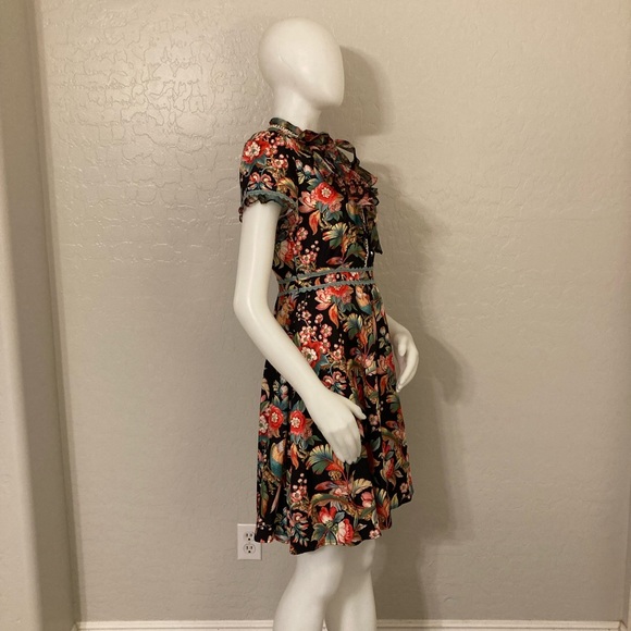 Dalia Macphee Black Floral and Birds Mini Dress Small - Picture 9 of 13